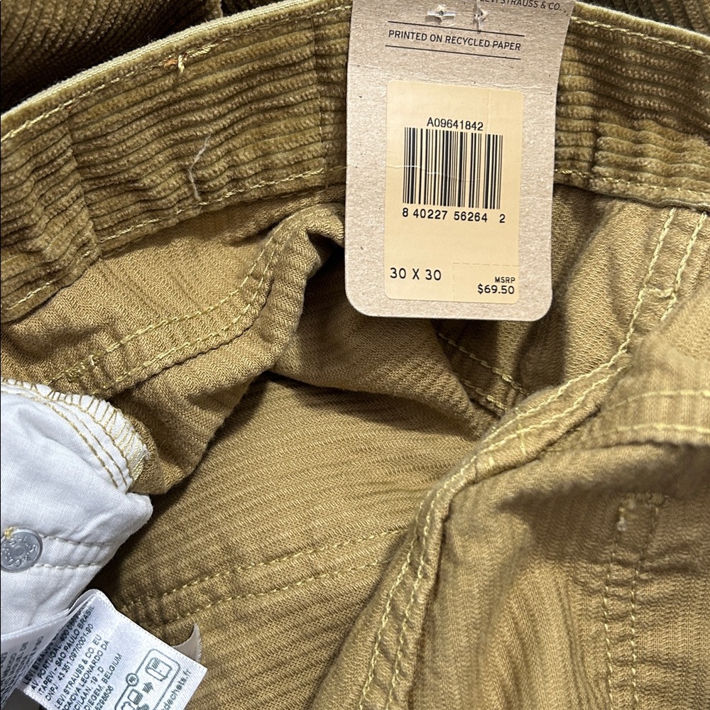 Levi’s 30 x30 Jeans Low Pro Golden Tan Corduroy MidRise Straight Leg Relaxed NWT - Picture 12 of 13